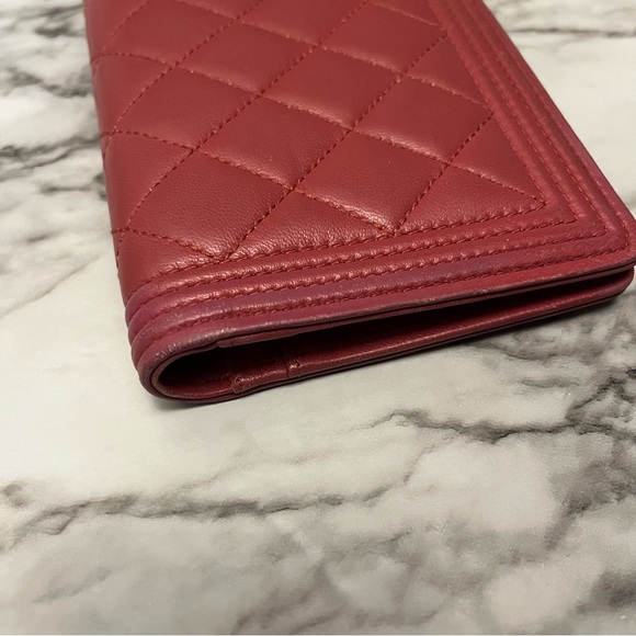 Chanel Quilted  Boy Bifold Long Wallet Pink Silver Hardware CC Logo cocomark - Picture 3 of 8